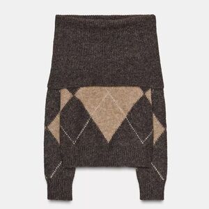Zara Brown and Tan Argyle Knit Sweater